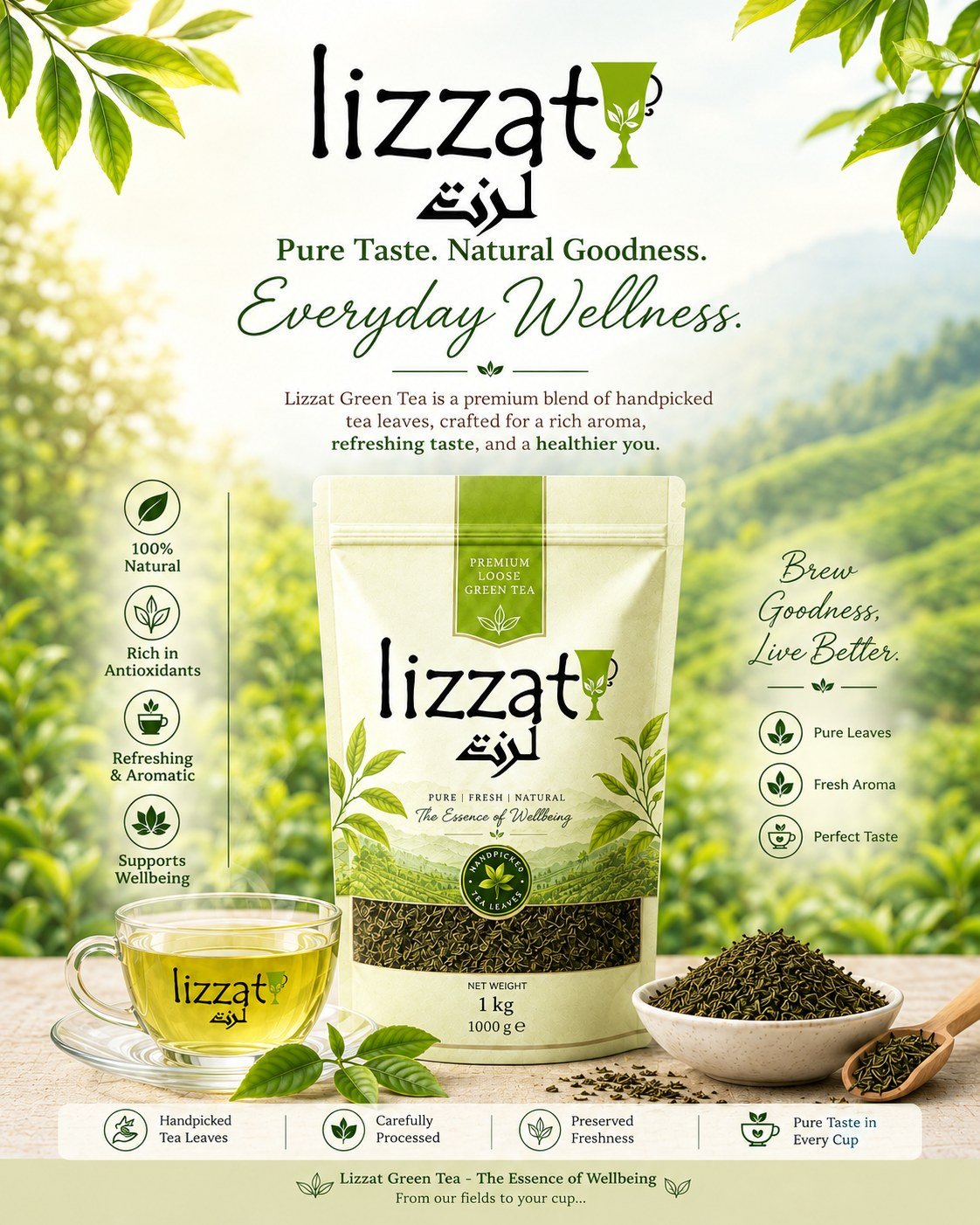 Lizzat premium loose green tea pouch